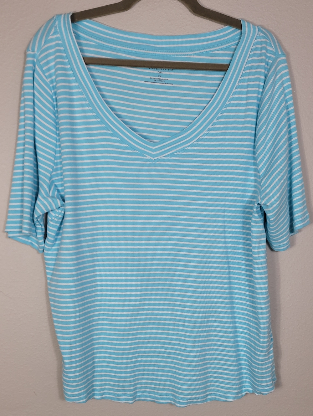 Talbots Ribbed V-Neck Striped T-Shirt Size 2X Basics Everyday
